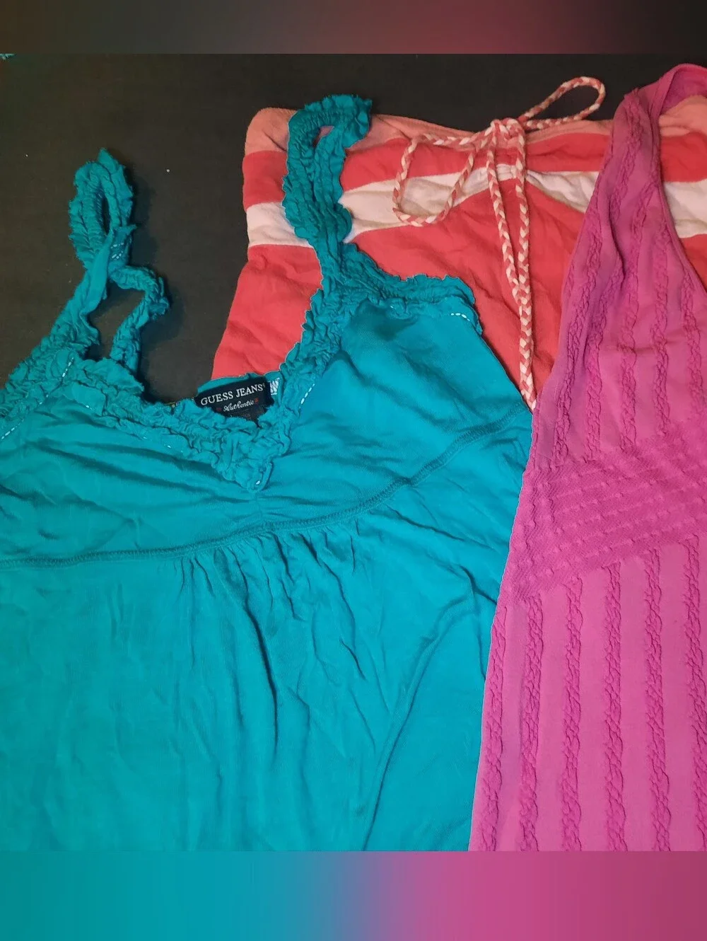 Tank Bundle! Includes:Guess Teal Ruffle-Trim Tank Top - Picture 1 of 5